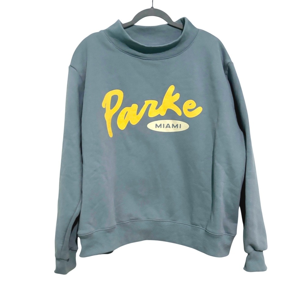 Parke‎ Miami Mock Neck Sweatshirt Large/XL Blue Yellow Graphic Sold Out Rare